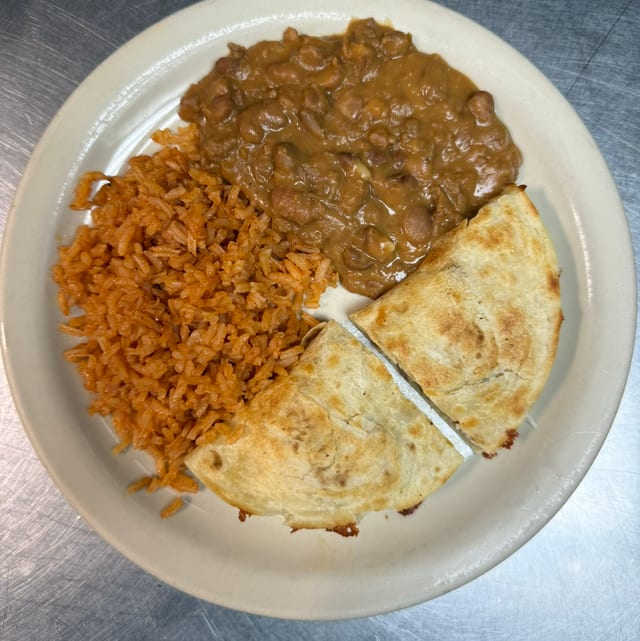 Kids Cheese Quesadilla with Rice & Beans.