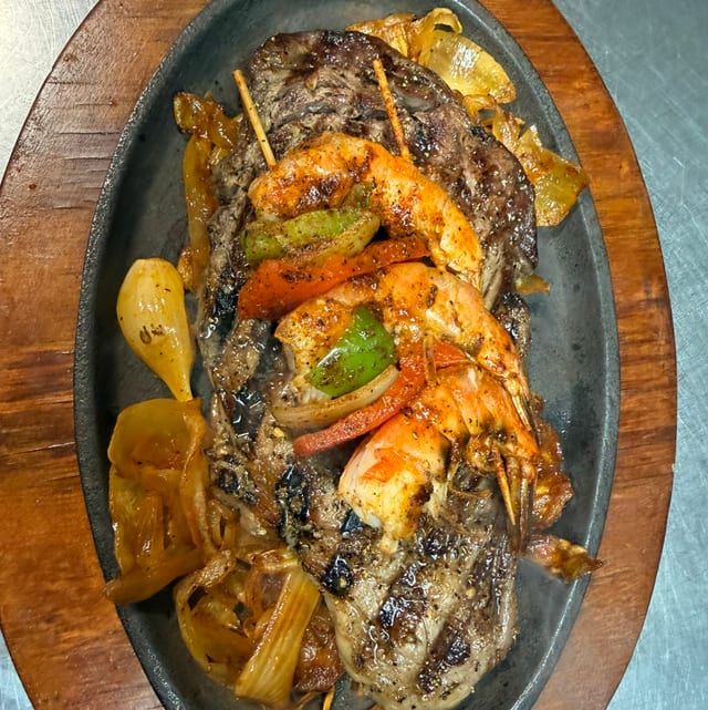 Rib Eye & Shrimp.